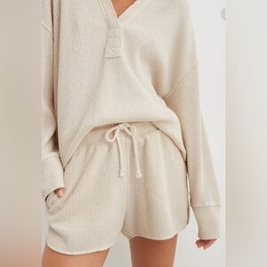 Aerie LumberJane Waffle Lounge Set Cream color size Large EUC